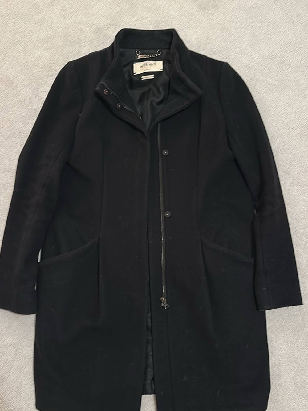 Wilfred Black Women's Pea Coat with Stand Collar